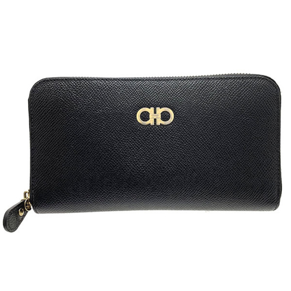 Salvatore Ferragamo Handbags - SALVATORE FERRAGAMO Long Wallet Gancini Round Calf Leather Black 22 O016 Icon Do